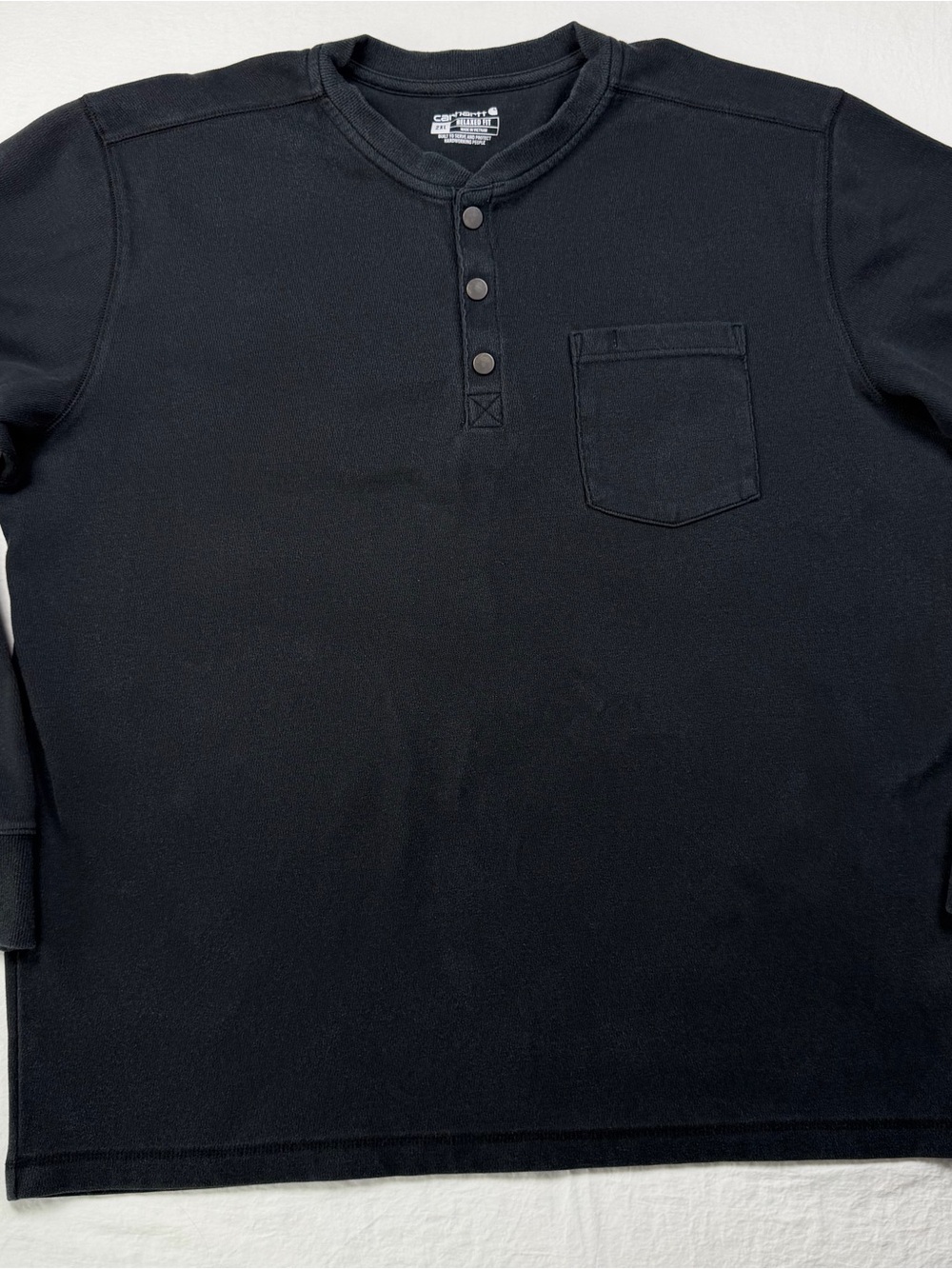 Carhartt Relaxed Fit Henley Mens 2XL Black Long Sleeve Pocket Thermal TK4429